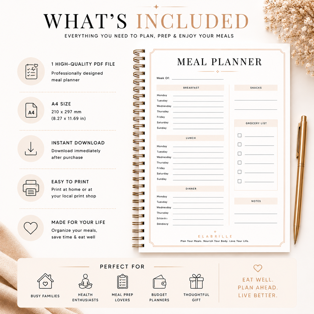 Minimal Meal Planner Printable PDF