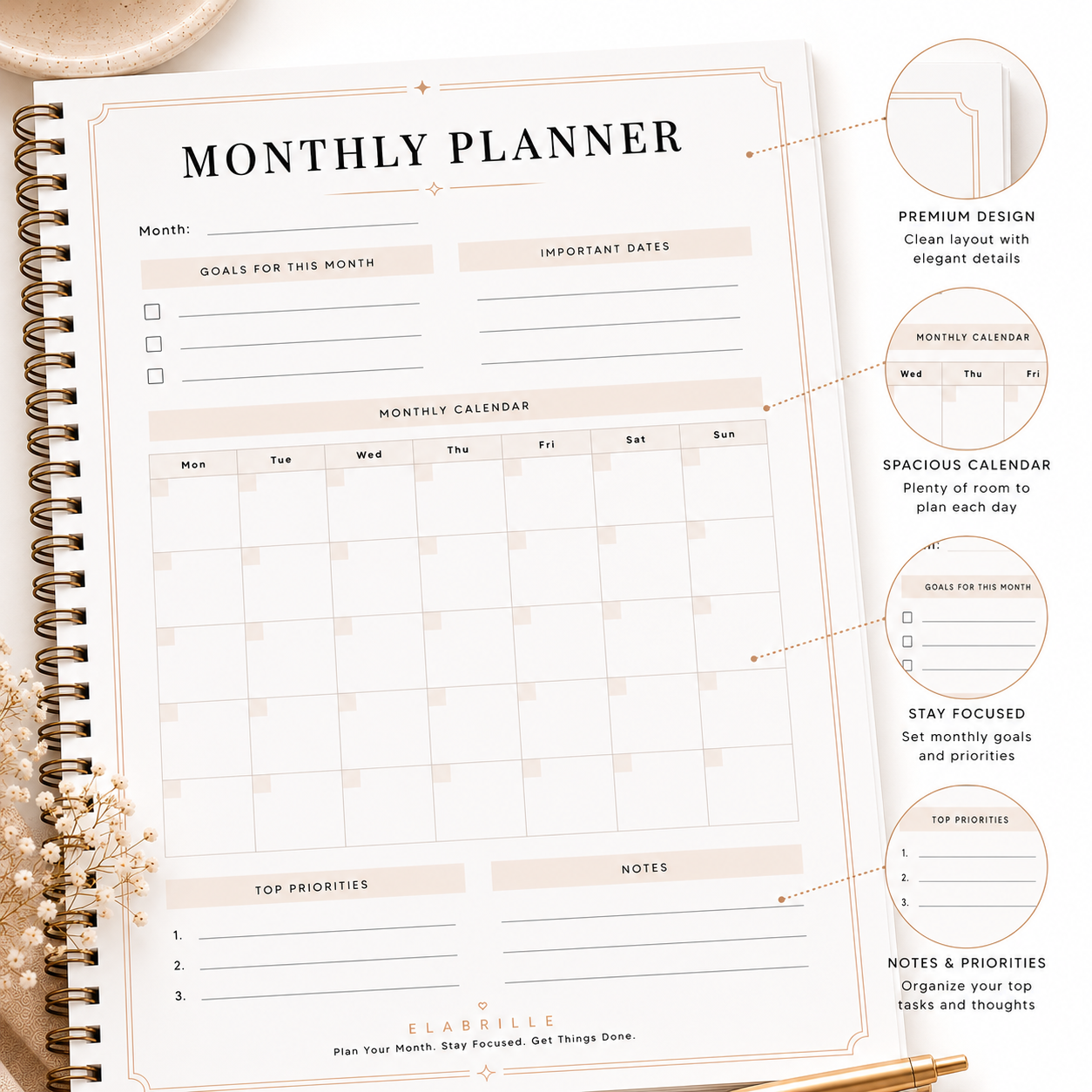 Minimal Monthly Planner Printable PDF