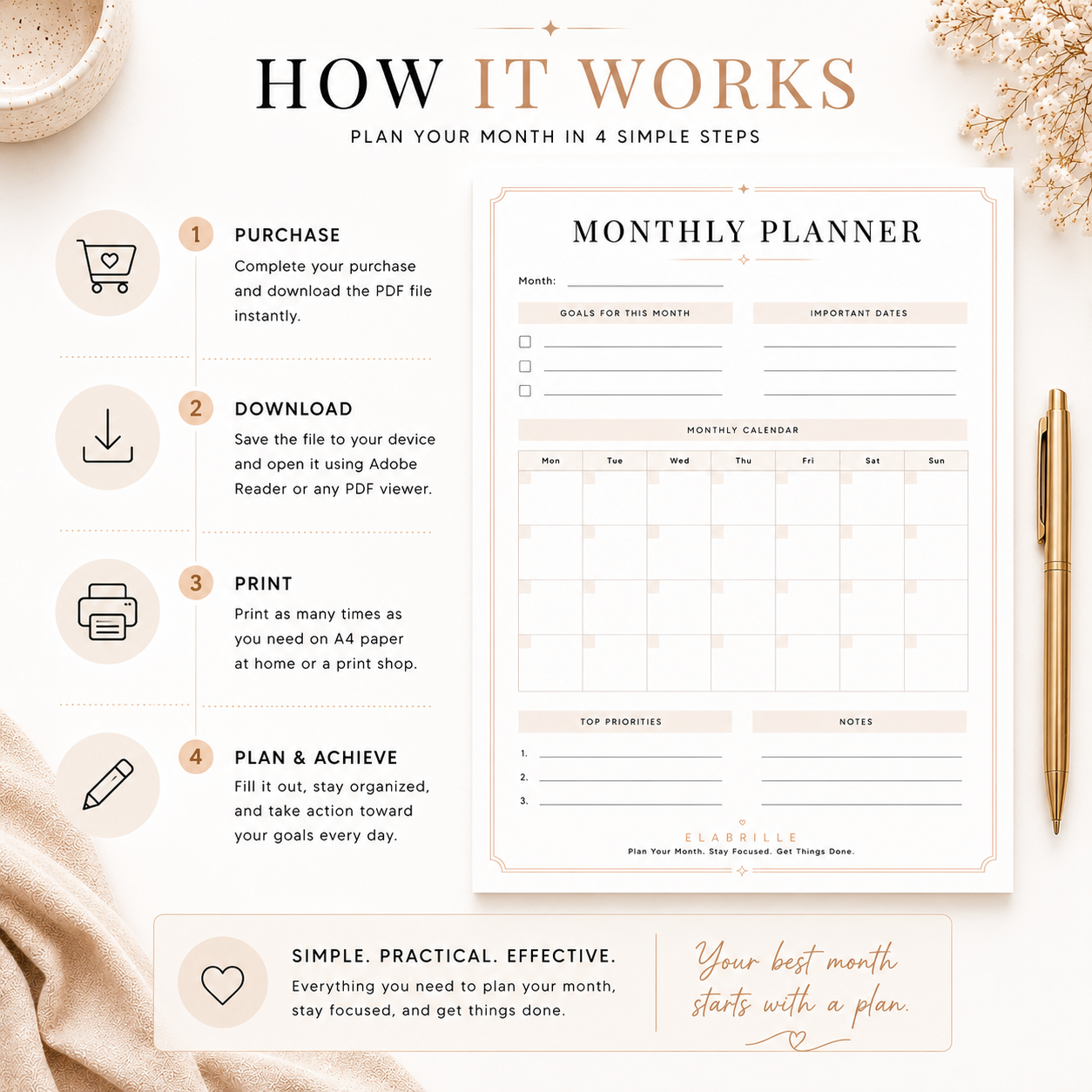 Minimal Monthly Planner Printable PDF
