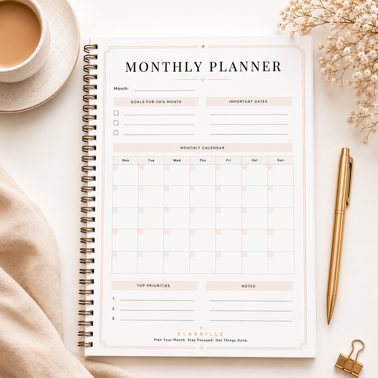 Minimal Monthly Planner Printable PDF