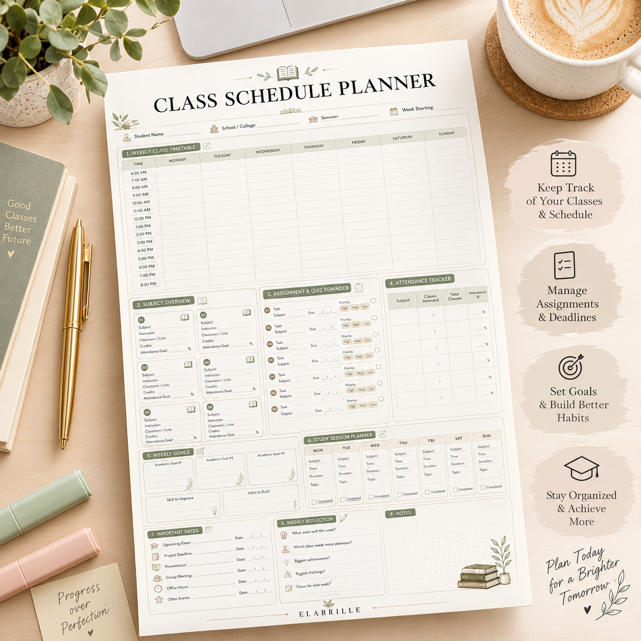 Class Schedule Planner Printable | Weekly Timetable & Academic Organizer PDF