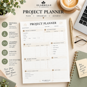 Project Planner Printable | Project Management, Task & Progress Tracker PDF