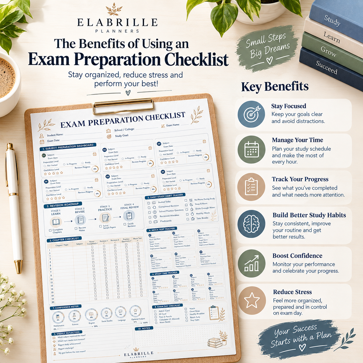 Exam Preparation Checklist Printable Subject Revision & Exam Study Planner PDF