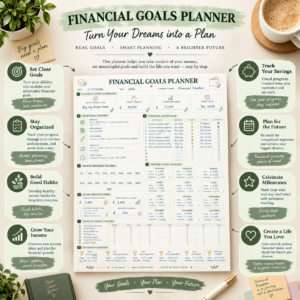 Financial Goals Planner Printable | Personal Finance Goal Tracker & Money Planning PDF
