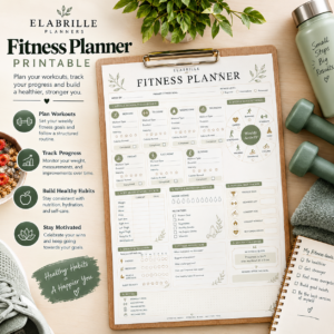 Fitness Planner Printable Workout Log, Body Progress & Wellness Tracker PDF