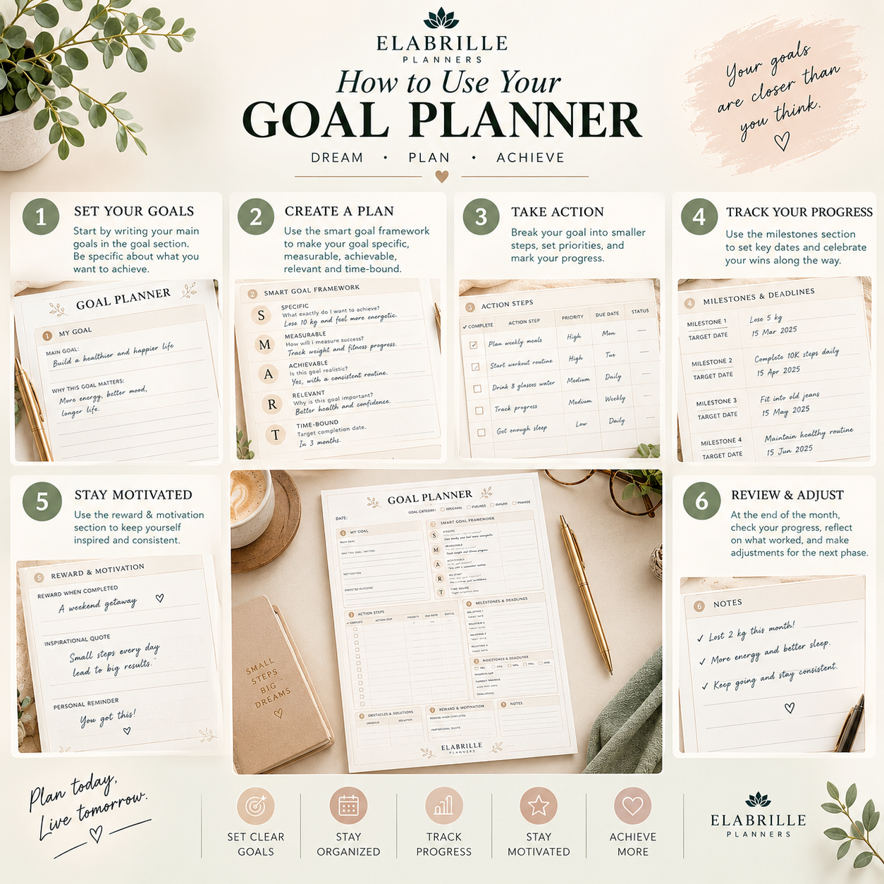 Goal Planner Printable | Goal Setting, Action Plan & Progress Tracker PDF