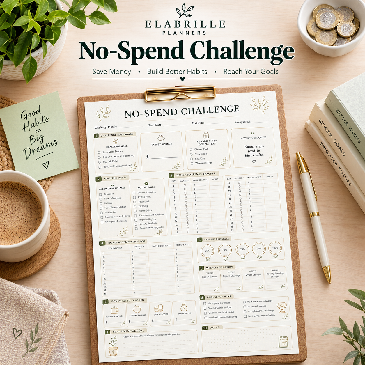 No-Spend Challenge Printable Money Saving Challenge & Spending Tracker PDF