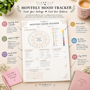 Mood Tracker Printable | Monthly Mood Journal & Emotional Wellness Tracker PDF