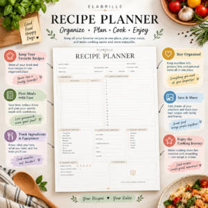 Recipe Planner Printable | Recipe Organizer & Cooking Journal PDF