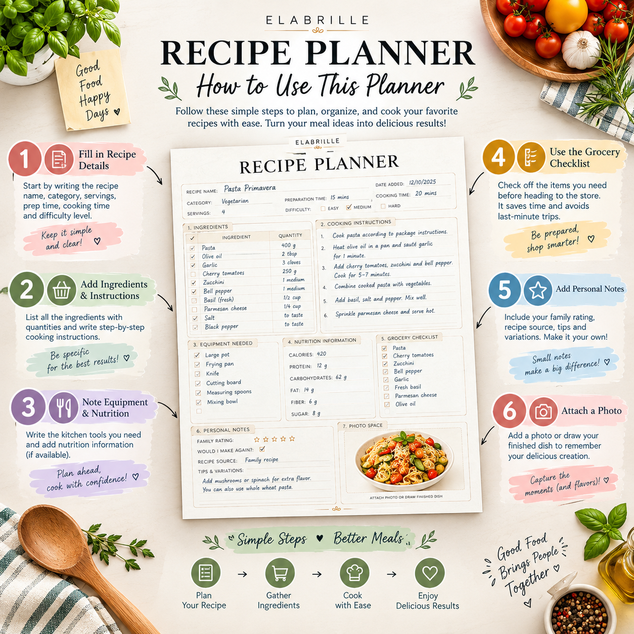 Recipe Planner Printable | Recipe Organizer & Cooking Journal PDF