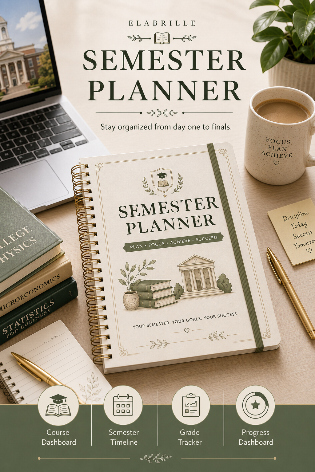 Semester Planner Printable | Academic Semester Organizer, Course & Goal Tracker PDF