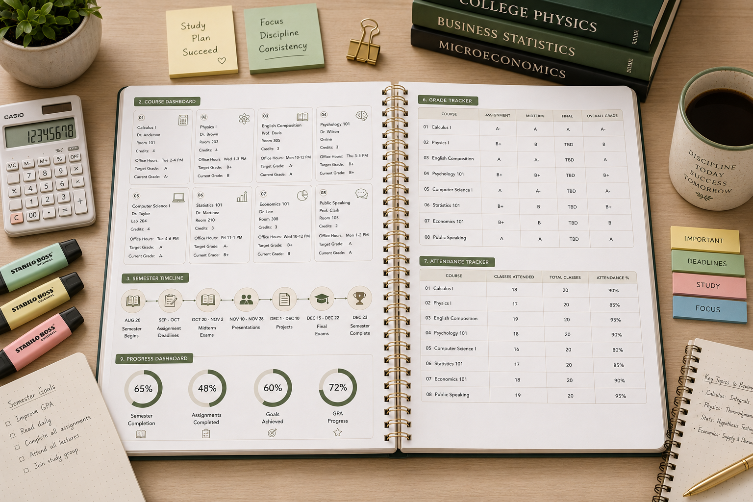Semester Planner Printable | Academic Semester Organizer, Course & Goal Tracker PDF - Image 3