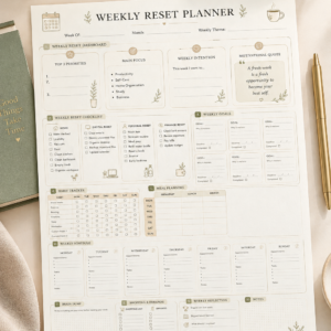 Weekly Reset Planner Printable | Weekly Planning, Organization & Productivity Planner PDF