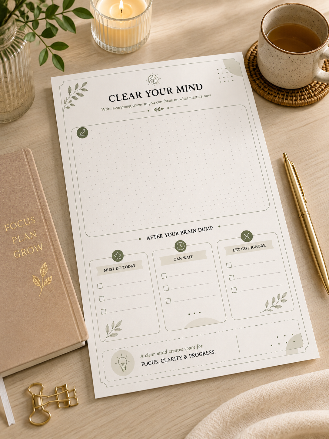 Brain Dump Worksheet Printable | Clear Your Mind & Organize Your Thoughts