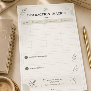 Focus Planner, Focus Planner Printable, Focus Tracker, Distraction Tracker, Distraction Log, Productivity Planner, Productivity Printable, Focus Worksheet, Productivity Worksheet, Time Management, Concentration Tracker, Study Planner, Work Planner, Productivity PDF, Printable PDF, Digital Planner, Goal Productivity