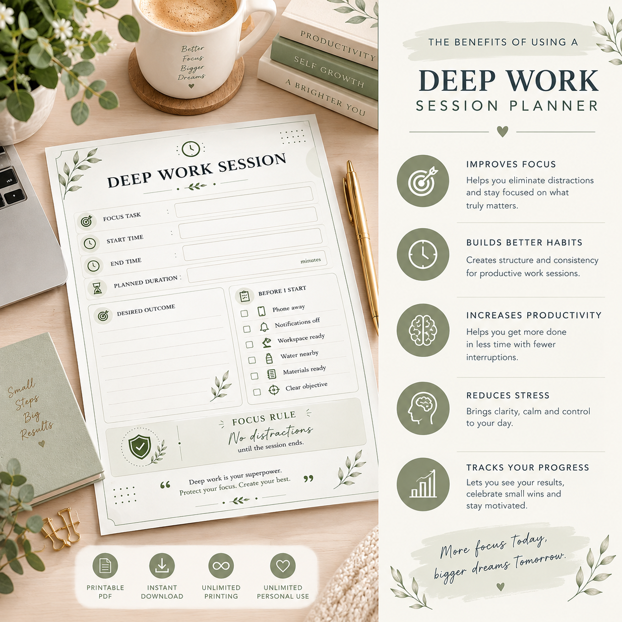 Deep Work Session Planner – Focus & Productivity Worksheet