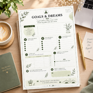 Printable Goals & Dreams Planner | Vision Board & Long-Term Goal Setting Worksheet (PDF)