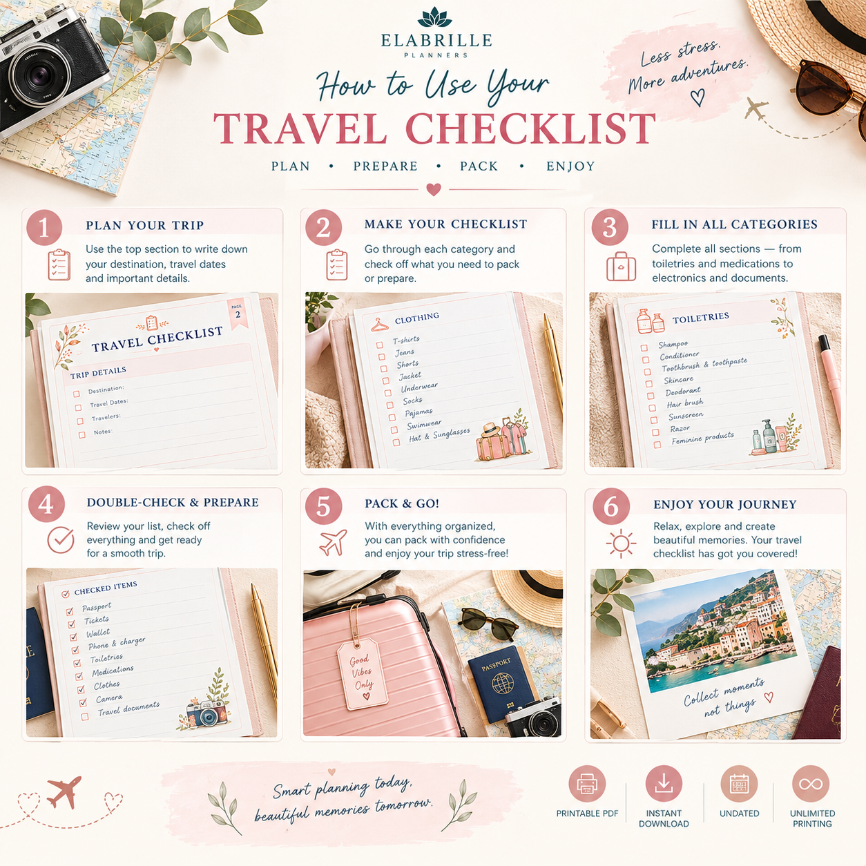 Printable Travel Checklist | Packing List & Vacation Preparation Sheet (PDF)