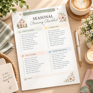 seasonal cleaning checklist, cleaning checklist, home cleaning checklist, seasonal cleaning planner, home cleaning planner, printable cleaning checklist, cleaning planner, house cleaning checklist, spring cleaning checklist, summer cleaning checklist, fall cleaning checklist, winter cleaning checklist, yearly cleaning checklist, annual cleaning checklist, home organization checklist, deep cleaning checklist, home maintenance checklist