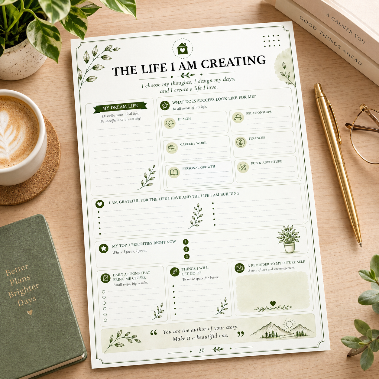 Printable "The Life I Am Creating" Planner | Life Vision Board & Mindful Reflection Worksheet