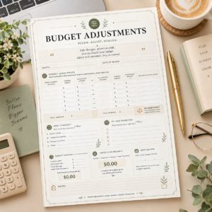Budget Adjustment Planner Printable | Monthly Budget Review & Rebalancing Worksheet