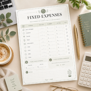 printable planner, fixed expenses tracker, budget printable, bill tracker pdf, monthly expense tracker, financial planner page, minimalist budget sheet, sage green planner, instant download planner, home budget template