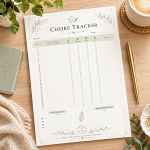 Printable Chore Tracker | Monthly Household Cleaning Chart & Task Checklist (PDF)