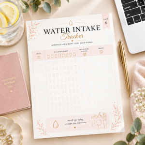 water intake tracker, daily hydration log, printable water tracker, wellness planner insert, habit tracker pdf, hydration chart printable, elabrille planner, pink planner page, health and fitness printable, instant download planner